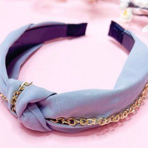 Blue Silk Gold Chain Knot Headband